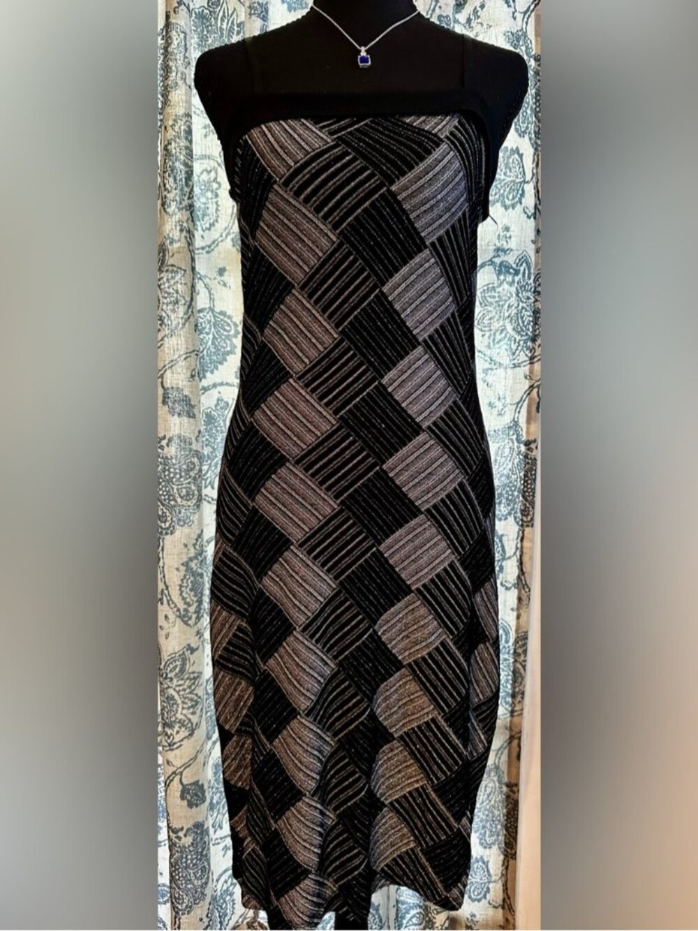 Black & Silver Geometric Midi Dress